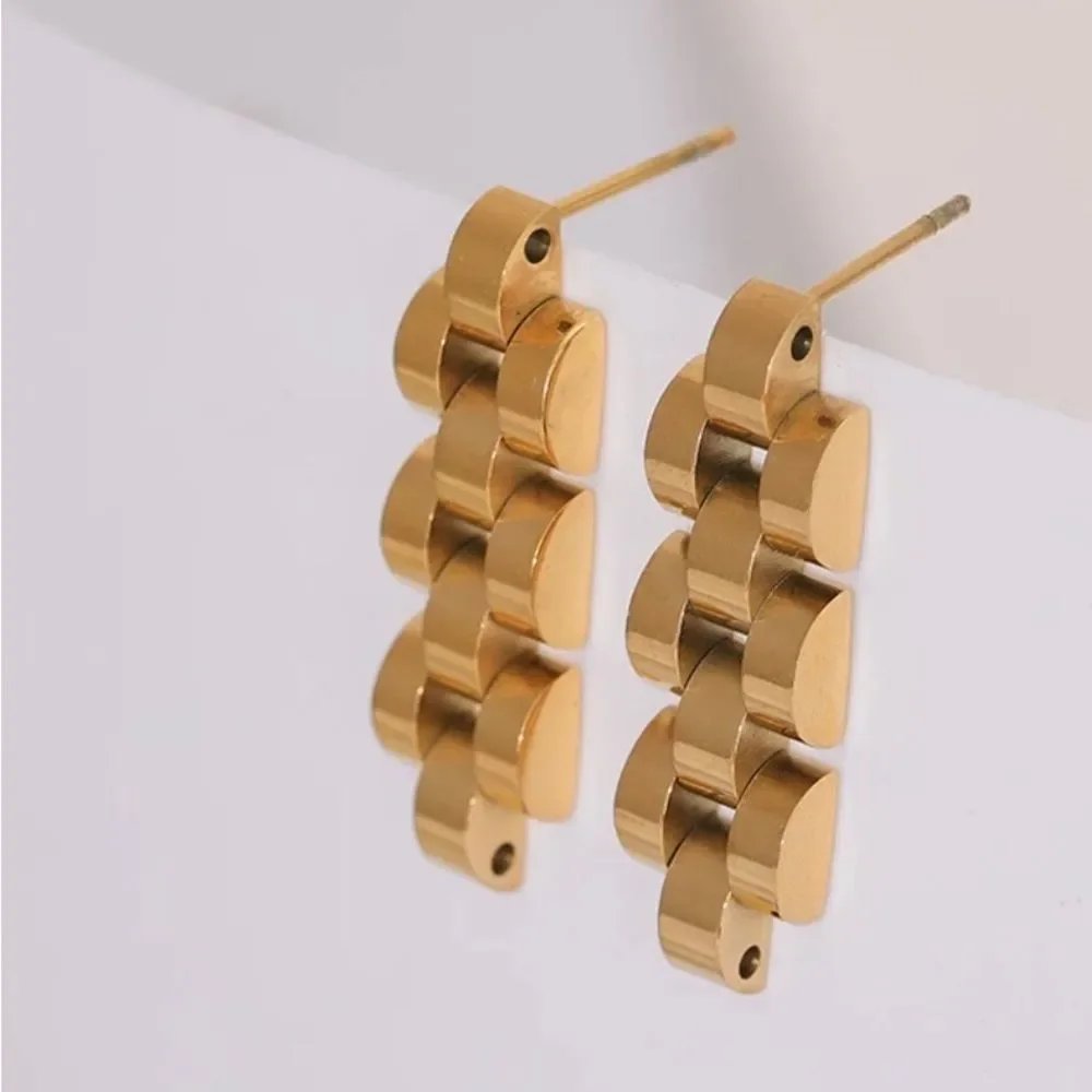 18K GOLD PLATED VINTAGE INSPIRED WATCH CHAIN OMEGA EARRINGS CLASSIC MINIMALIST